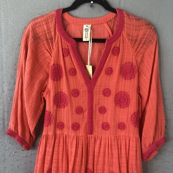 Uncle Frank Dress Womens XS Orange Pink Many Medallions Boho Embroidered NWT - Picture 16 of 16
